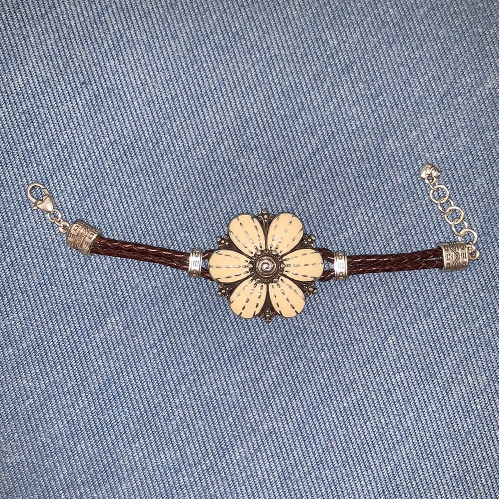 BRIGHTON cream flower bracelet on braided leather